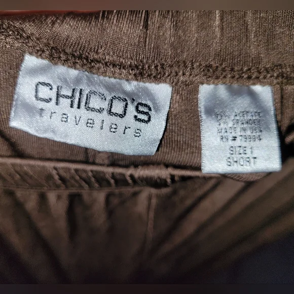 Chico’s Travelers Size 1 Short Brown Pull-On Wide Leg Pants | Inseam 28" Rise 13 - Picture 2 of 2